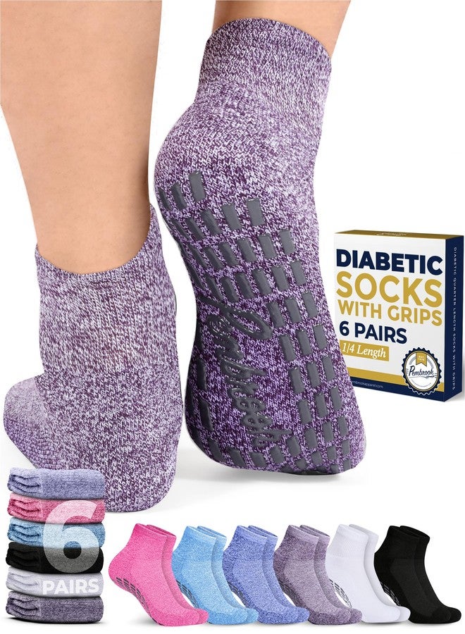 Pembrook Diabetic Ankle Socks for Men & Women with Grips | 6 Pairs Quarter Length Wide Non Binding Diabetic Socks for Men Non Slip | Edema, Neuropathy for Women & Men - Image 1